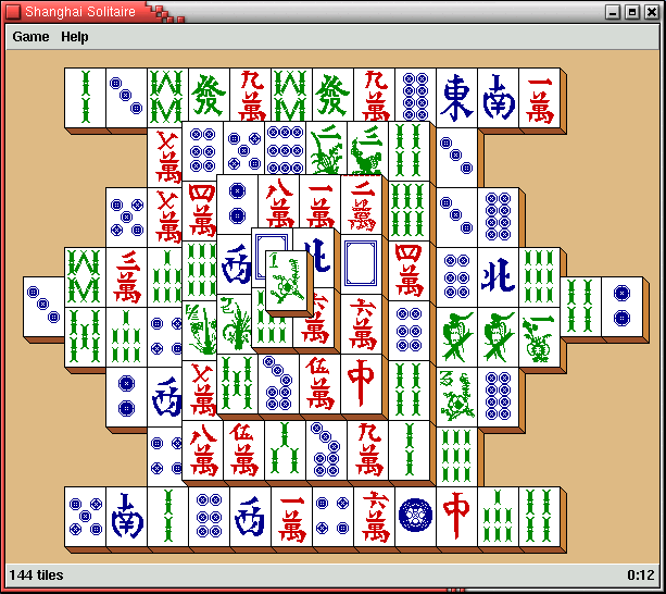 a screenshot of Umpteenth Iteration Shanghai Solitaire running on Linux